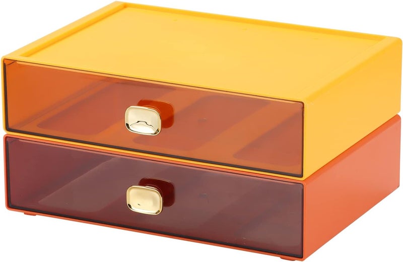 OSteed Spacious Desktop Storage Box, 2 Large Storage Drawers, Stackable Office Desk Drawer Organizer and Accessories, Printer Paper Organizer, Orange & Yellow Plastic Drawers for Workspace & Home - Image 1